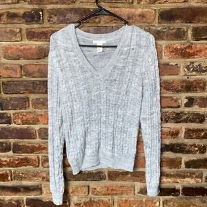 H&M Gray Cable Knit V-Neck Pullover Long Sleeve Sweater Women's Size XS